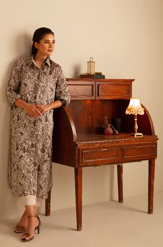 Virsa Silk Long Shirt - Beige