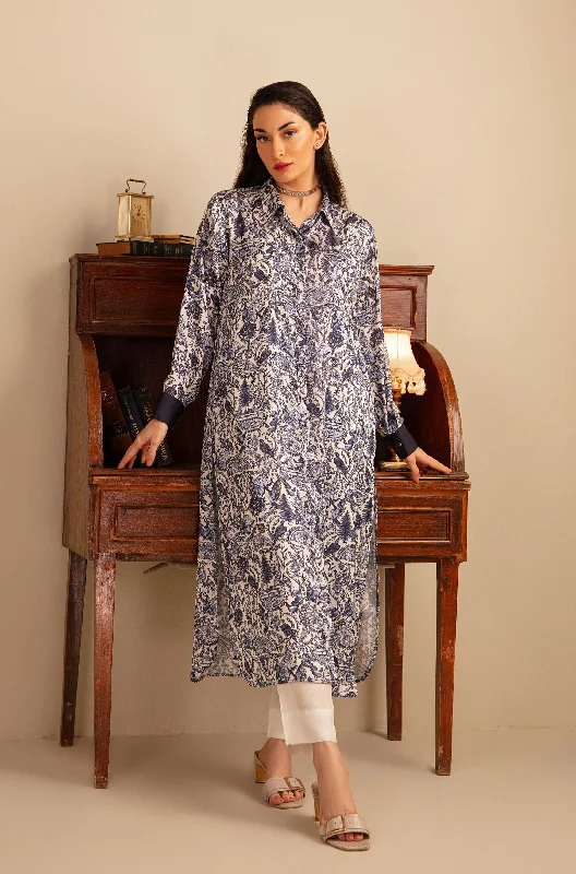 Virsa Silk Long Shirt - Blue