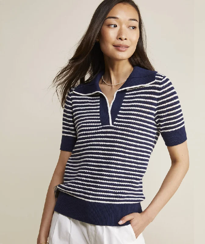 Vineyard Vines Women's Open-Stitch Short-Sleeve Polo Sweater - Nautical Navy