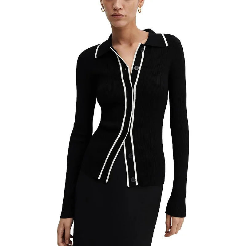 Womens Contrast Trim Polo Neck Button-Up